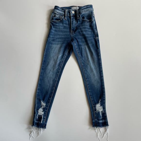 KanCan Girls Size 5 High Rise Ankle Skinny Jeans Blue Denim Frayed Hem - Picture 1 of 10